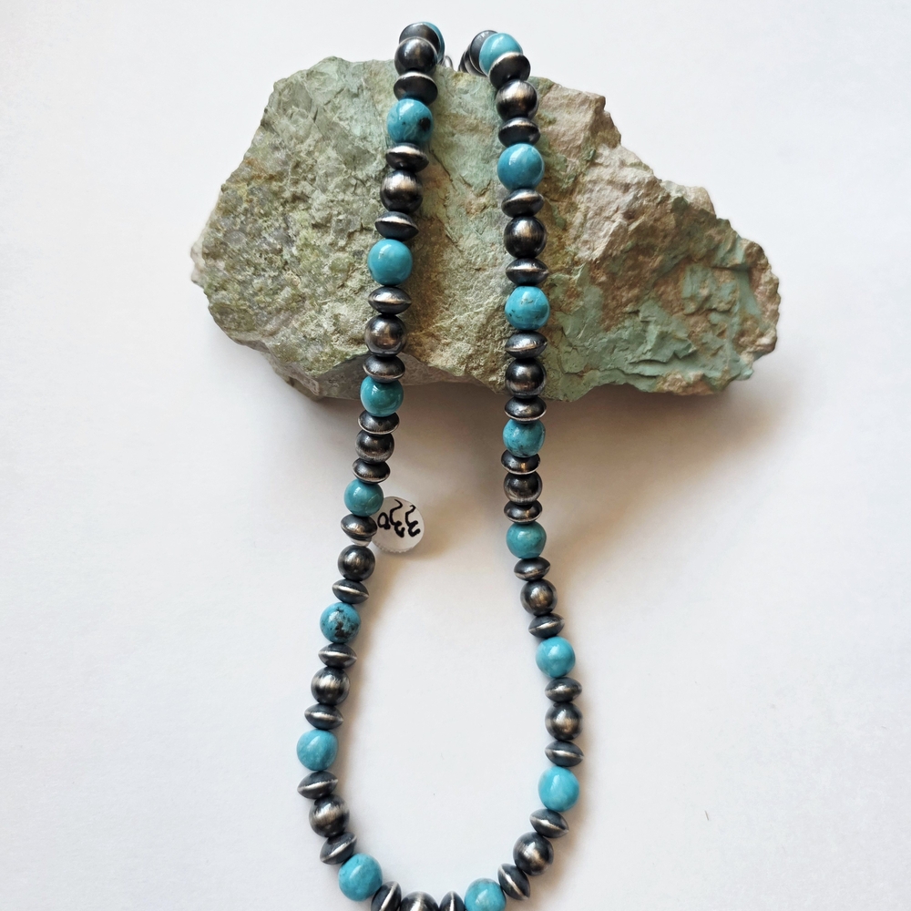 Turquoise and Silver Beaded Necklace